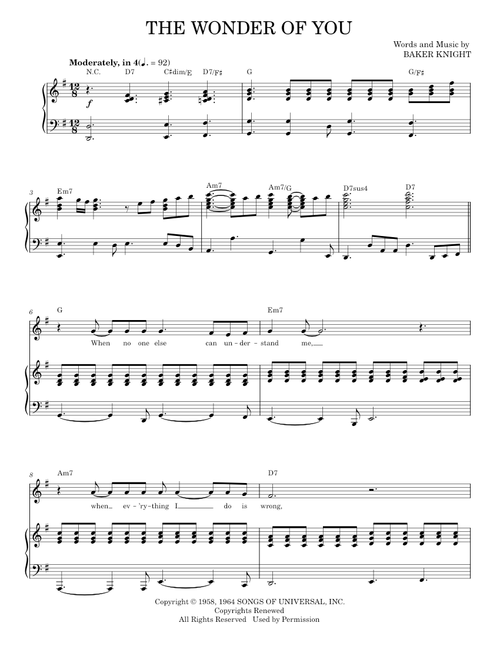 The wonder of you - Elvis Presley (Piano Vocal)