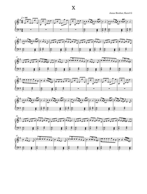 X (Arr. Jonas Brothers (Feat. Karol G)) - Jonas Brothers (Feat Karol G) (Piano Solo)