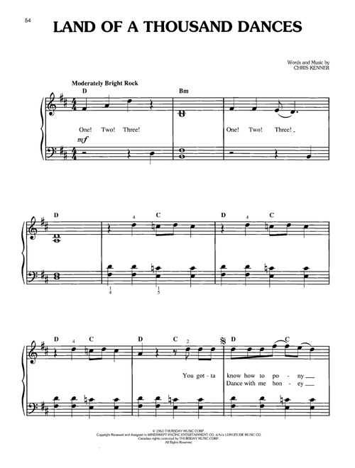 Land Of A Thousand Dances (from Forrest Gump) - Wilson Pickett (Easy Piano)