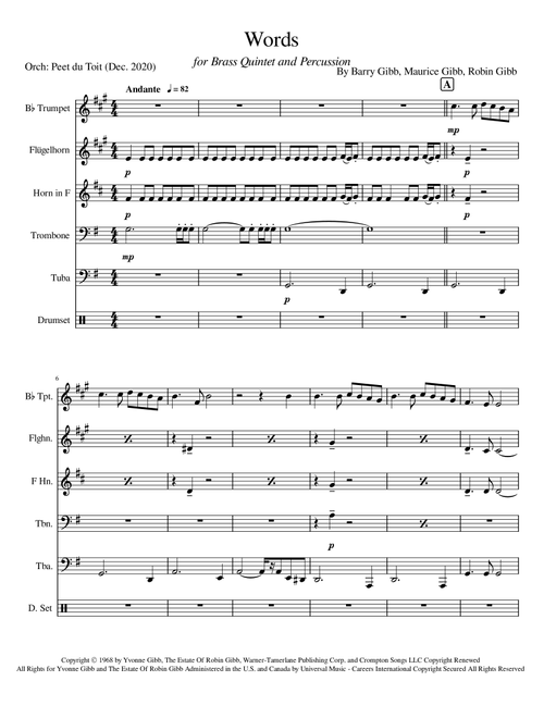 Words (Arr. Peet du Toit) - Bee Gees (Brass Ensemble)