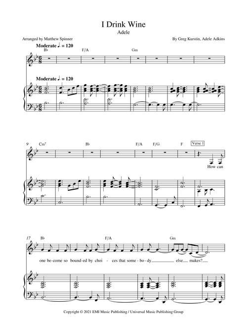 I Drink Wine (Arr. Matthew Spinner) - Adele (Piano Vocal)