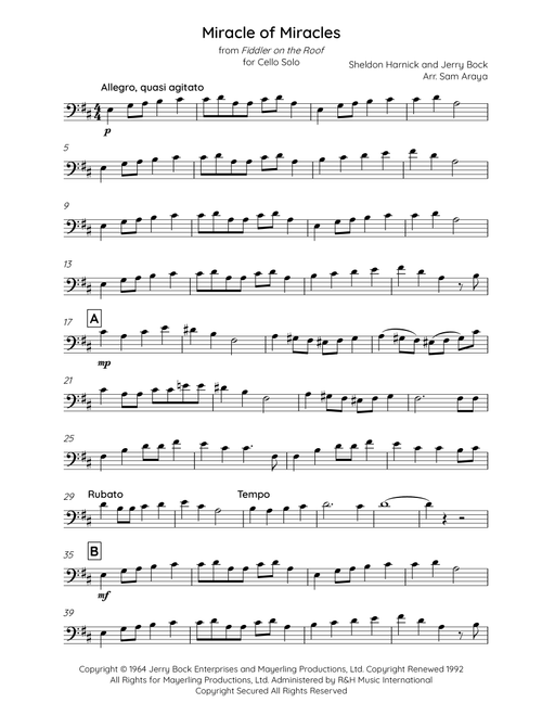 Miracle Of Miracles (Arr. Sam Araya) - Jerry Bock, Sheldon Harnick (Cello Solo)