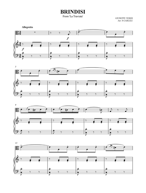 Brindisi ('Drinking Song' From La Traviata) (Arr. SCMusic) - Giuseppe Verdi (Viola and Piano)