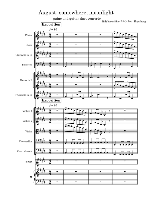 八月、某、月明かり –  作曲:Yorushika (ヨルシカ) / 编排:yczheng paino and guitar duet concerto