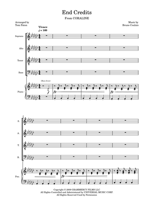 End Credits (Arr. Tom Paton) - Bruno Coulais (Choral, SATB divisi)