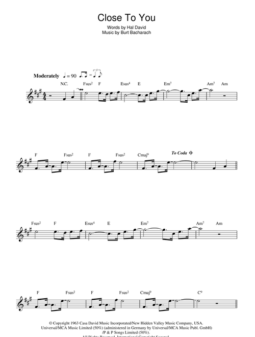 (They Long To Be) Close To You - Carpenters (Lead Sheet - Fake Book)