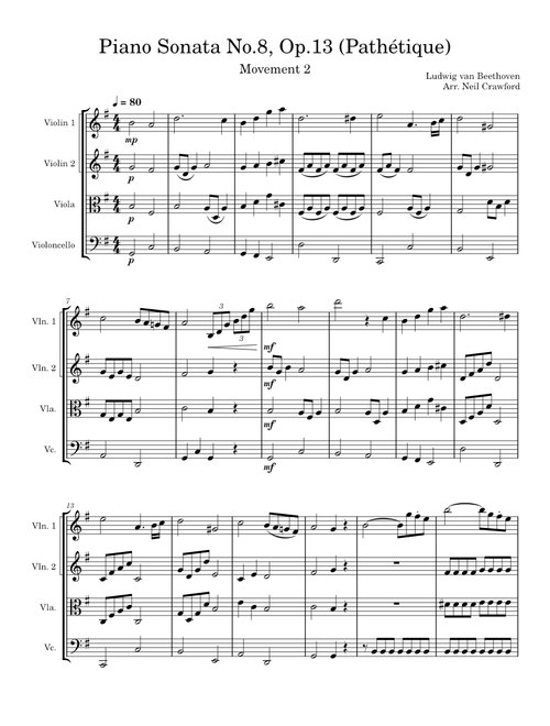 Piano Sonata No. 8, Op. 13 ("Pathetique"), 2nd Movement – Ludwig van Beethoven (Arr. Neil Crawford)