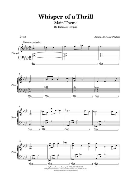 Whisper Of A Thrill (Arr. Mark Waters) - Thomas Newman (Piano Solo)