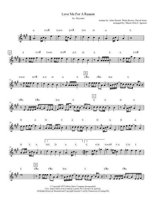 Love Me For A Reason (Arr. Marco Polo C. Ignacio) - Boyzone (Lead Sheet - Fake Book)