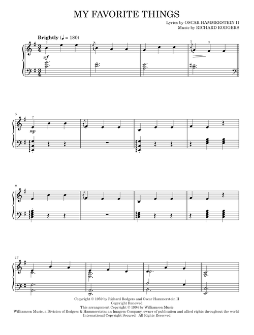 My Favorite Things - Rodgers & Hammerstein (Piano Solo)