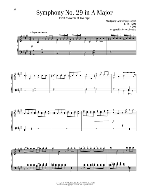 Symphony No. 29, First Movement Excerpt - Wolfgang Amadeus Mozart (Piano Solo)