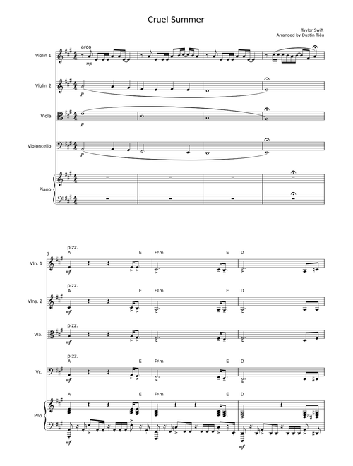 Cruel Summer - Taylor Swift for Piano Quintet
