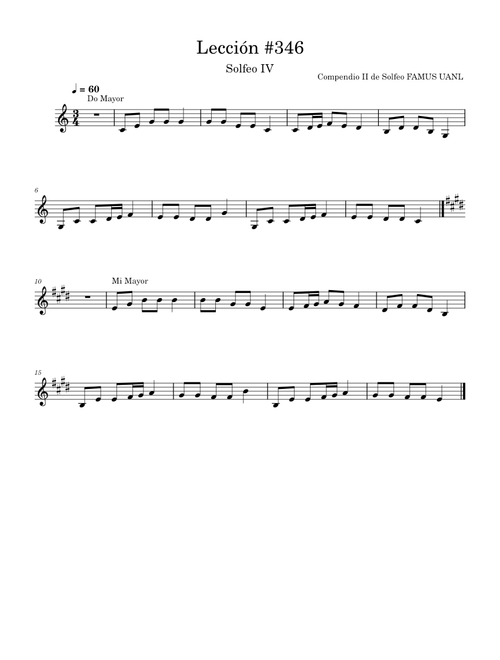 Compendio de Solfeo II, Lecciones de Entonación – Facultad de Música UANL Lección #346