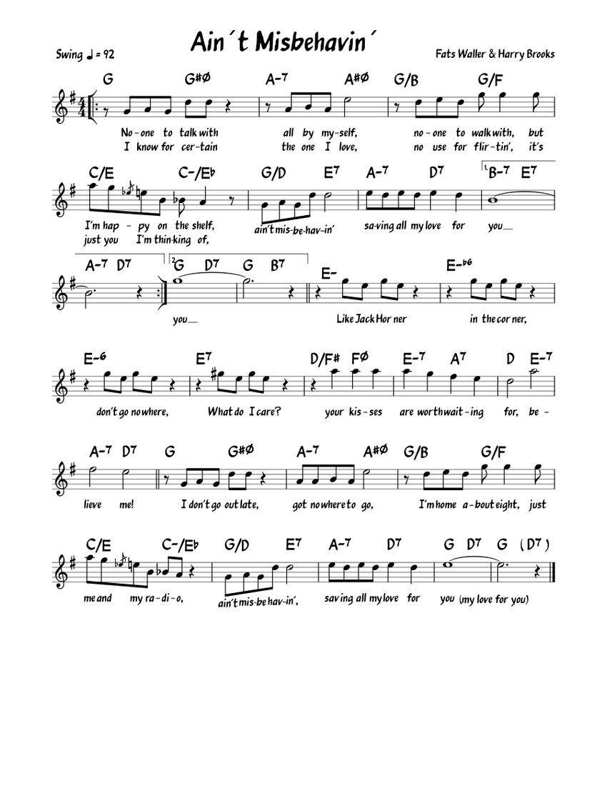 Ain't Misbehavin' Sheet Music with Chords for Piano (Solo) easy