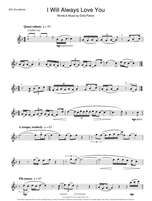 I Will Always Love You - Whitney Houston, Dolly Parton (Alto Sax Solo)