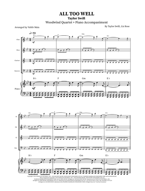 All Too Well (Arr. Valdir Maia) - Taylor Swift (Woodwind Ensemble)