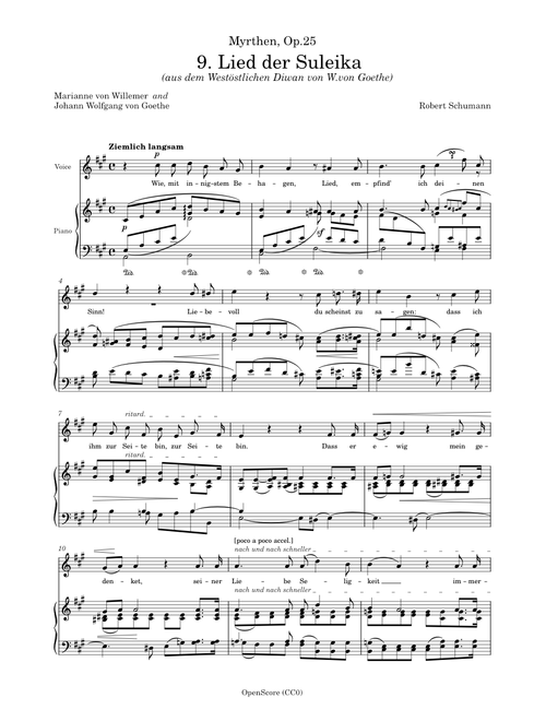 Schumann, Robert – Myrthen, Op.25, No.9 –  Lied der Suleika