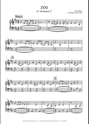 Play Official version of Zoo Sheet Music by Shakira for Piano ...