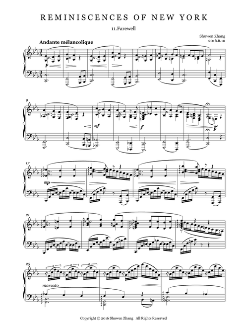 Reminiscences of New York,Bk.1,No.11:Farewell - Schuwenn Z. (Piano Solo)