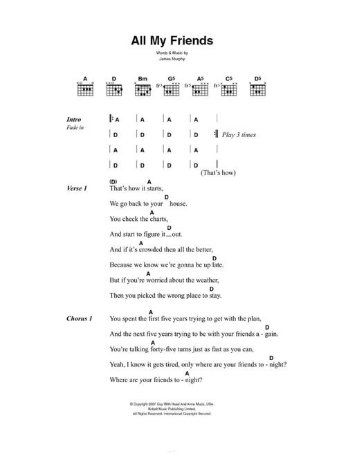 All My Friends - LCD Soundsystem, Franz Ferdinand (Guitar Chords-Lyrics)