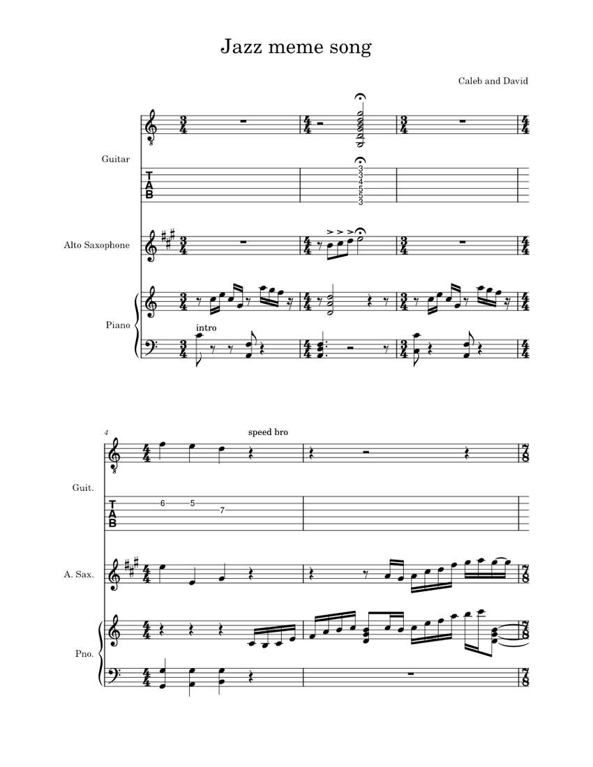 Monday-Composition Sheet Music for Piano, Saxophone alto, Guitar (Mixed ...