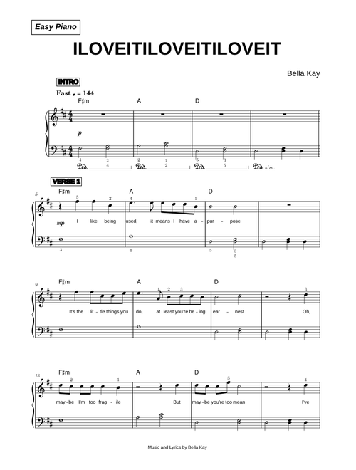 Iloveitiloveitiloveit - Bella Kay (Easy Piano)
