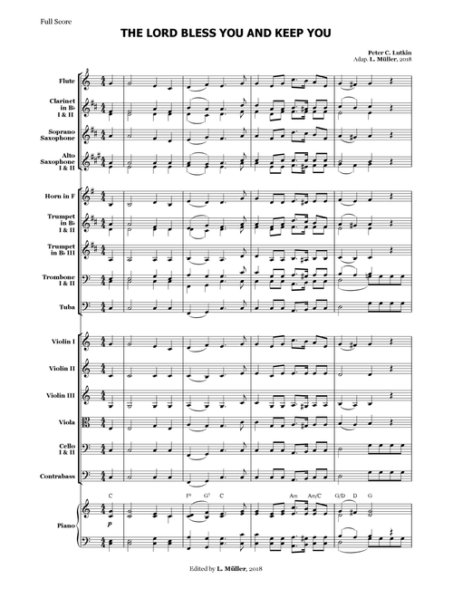 The Lord Bless You and Keep You - for Beginner Orchestra. (with Chords) (Arr. L. Müller) - Peter C Lutkin (Large Ensemble)