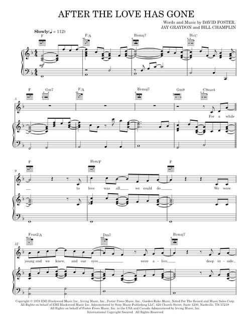After The Love Has Gone - David Foster, Earth, Wind & Fire (Piano-Vocal-Guitar)