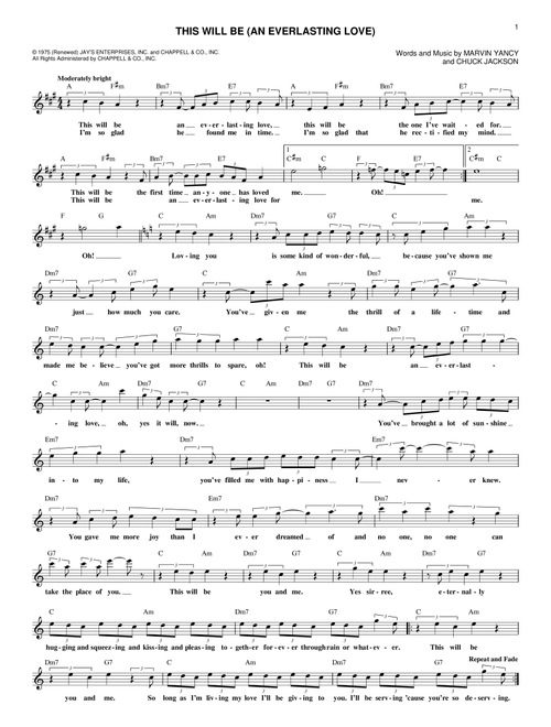 This Will Be (An Everlasting Love) - Natalie Cole (Lead Sheet - Fake Book)