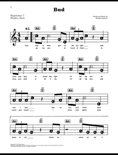 Bad - Michael Jackson (E-Z Play Today)