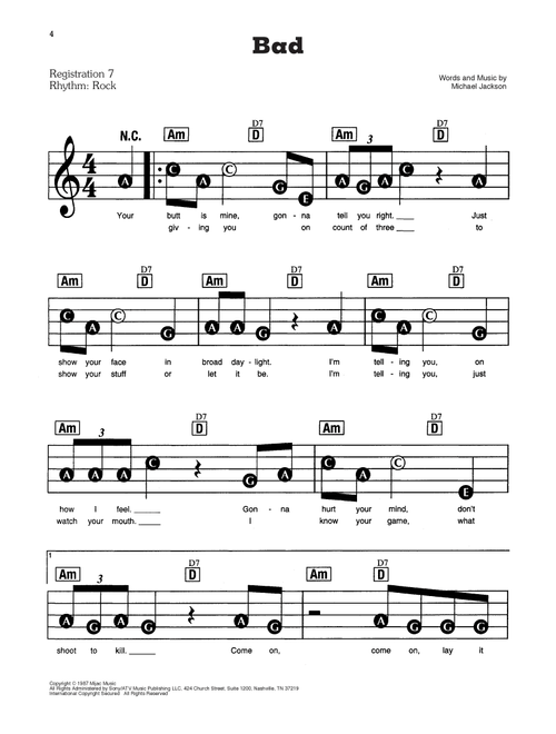 Bad - Michael Jackson (E-Z Play Today)