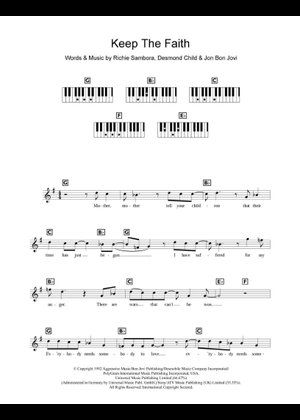 ボン・ジョヴィ『キープ・ザ・フェイス（Keep the Faith』楽譜/英語版 Keep the faith - Bon Jovi Sheet Music with Chords for Piano