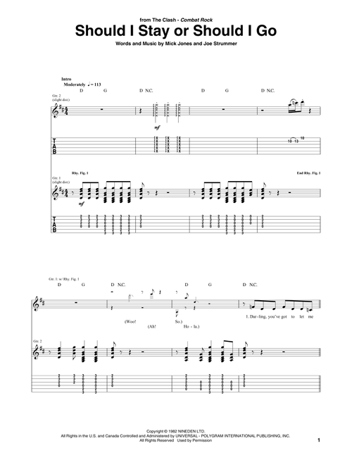Should I Stay Or Should I Go - The Clash (Guitar Tab)