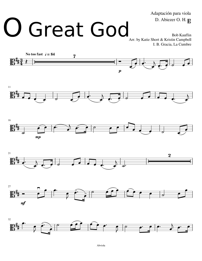 O great god sheet music for viola solo musescore