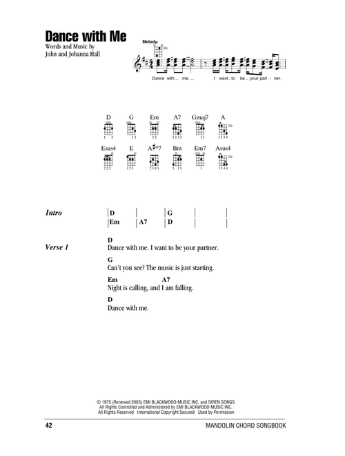 Dance With Me - Orleans (Mandolin Chords-Lyrics)