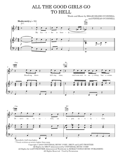 All the good girls go to hell - Billie Eilish (Piano-Vocal-Guitar)