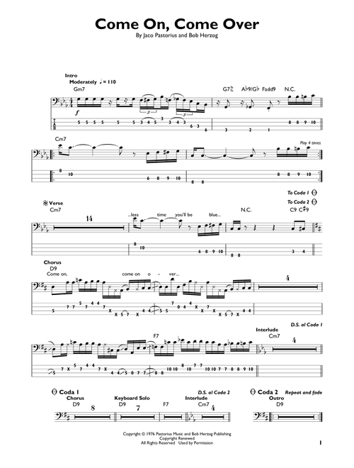 Come On, Come Over - Jaco Pastorius (Easy Bass Tab)