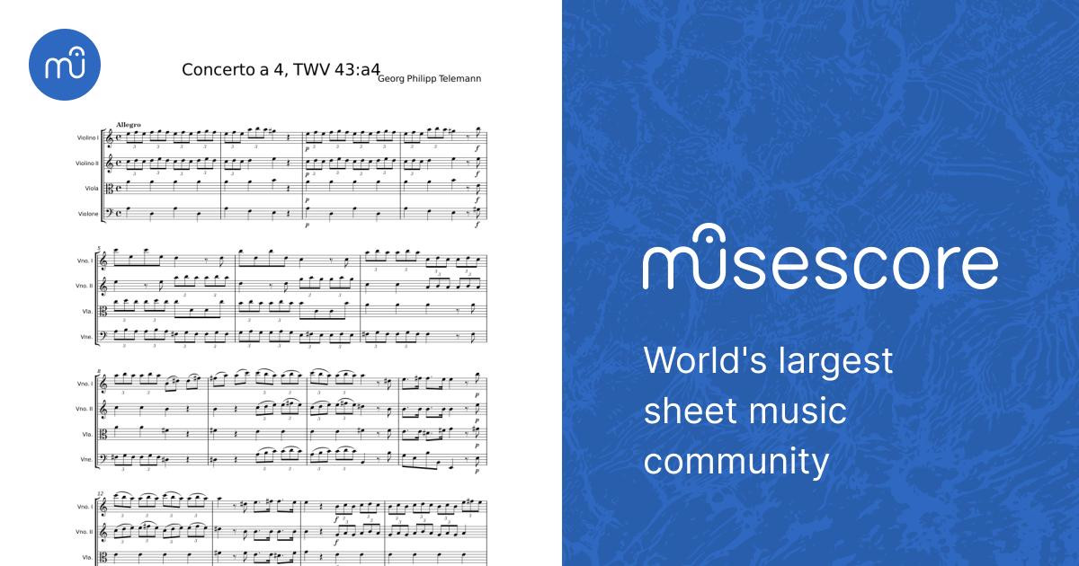 Concerto à 4, TWV 43:A4 - Georg Philipp Telemann Sheet Music for