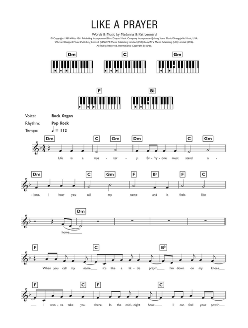 Like A Prayer - Madonna (Piano Chords-Lyrics)