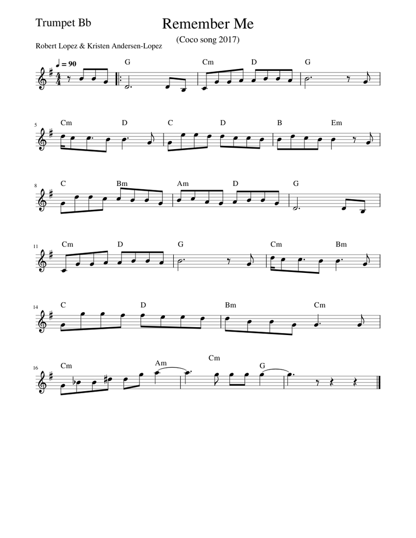 Remember Me Coco Sheet Music with Chords for Trumpet in b-flat