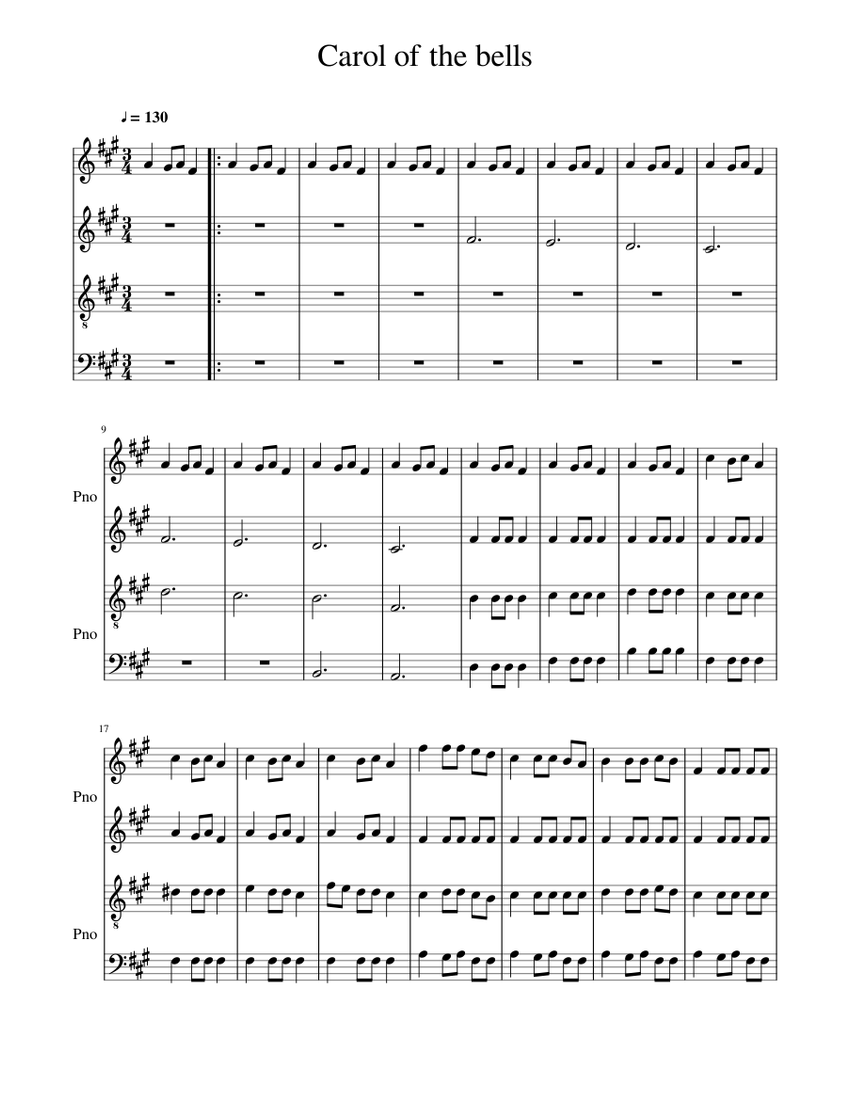 Carol of the bells Sheet Music for Piano (Alto Sax Piano Duet ...