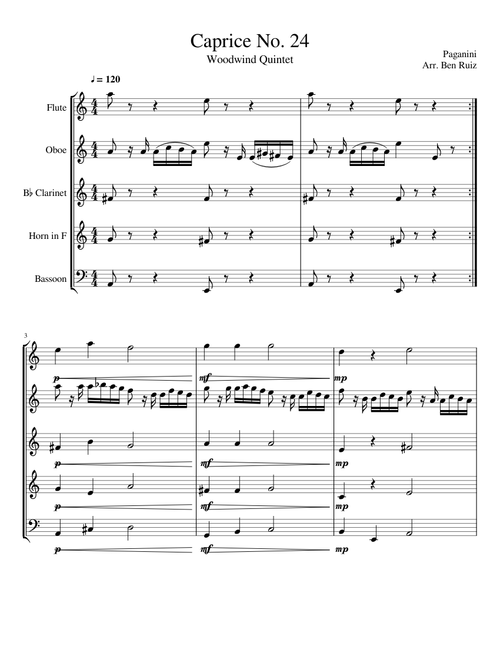 Caprice No. 24 Woodwind Quintet WIP