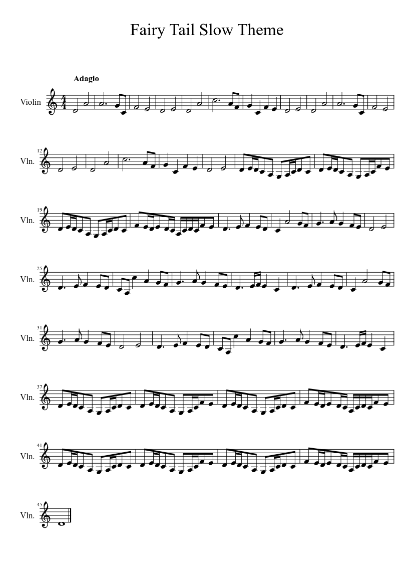 Fairy Tail Slow Theme Sheet music for Violin (Solo) Fairy Tail Slow Theme Sheet music for Violin (Solo)