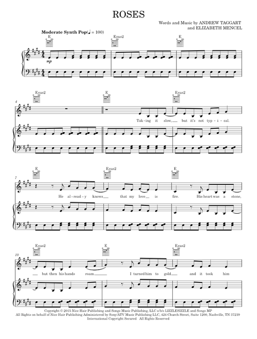 Roses - The Chainsmokers, The Chainsmokers featuring ROZES (Piano-Vocal-Guitar)