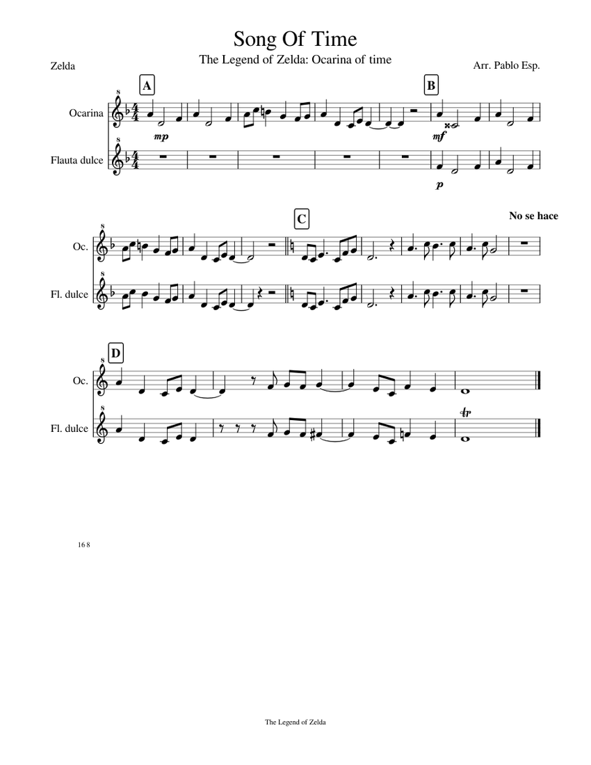 Song Of Time Tutorial Song of time: Ocarina and flute Sheet Music for Recorder, Flute other ...