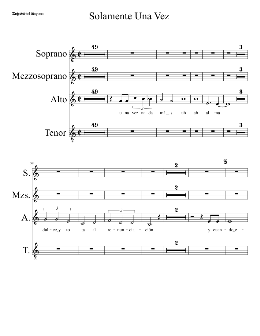 Solamente Una Vez Altos Sheet music for Soprano, Alto, Tenor, Vocals