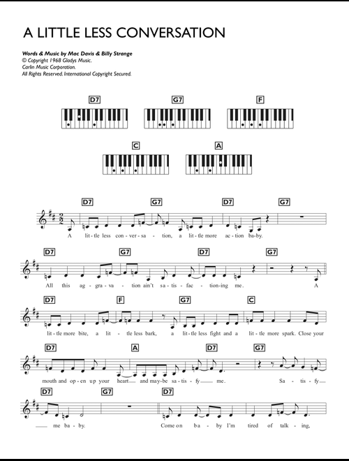 A Little Less Conversation - Elvis Presley (Piano Chords-Lyrics)