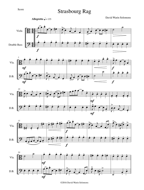 Strasbourg Rag for viola and double bass - David Warin Solomons (Instrumental Duet)