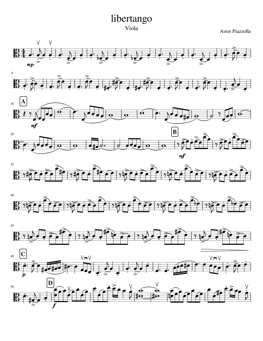 Libertango viola part (string quartet) Sheet music for Viola (Solo