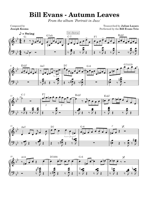 Bill Evans sheet music by harme | Play, print, and download in PDF